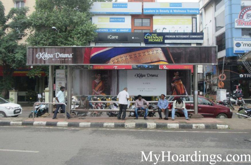 How to Book Bus Queue Shelter Hoardings Advertising Malar Hospital Bus Stop in Chennai, Tamil Nadu 